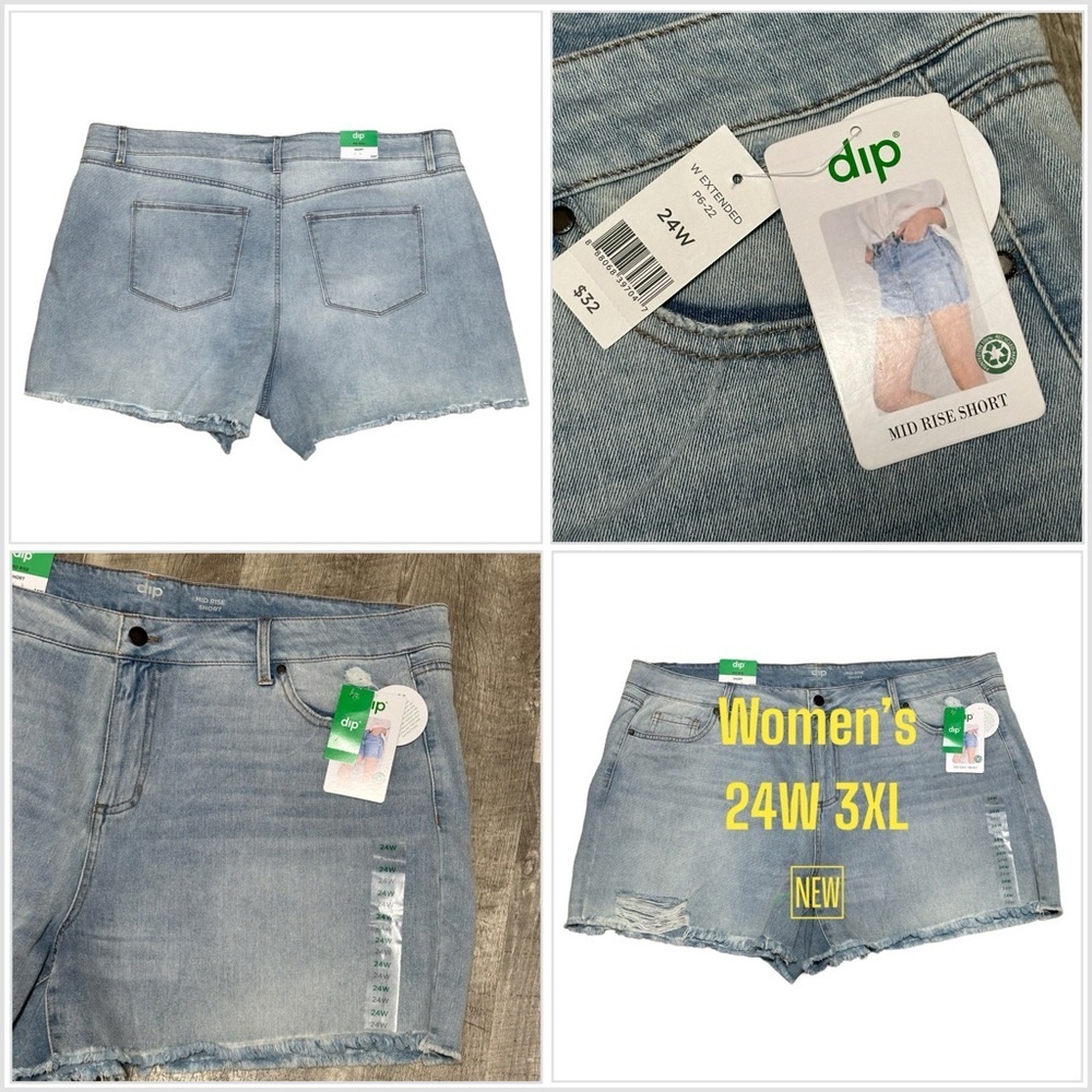 Women’s dip 24W 3XL Plus Faded Blue Denim Jeans Shorts Cut Offs Hem Stretch NWT